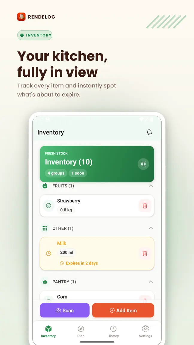 Capture Rendelog : Garde-manger avec alertes de péremption