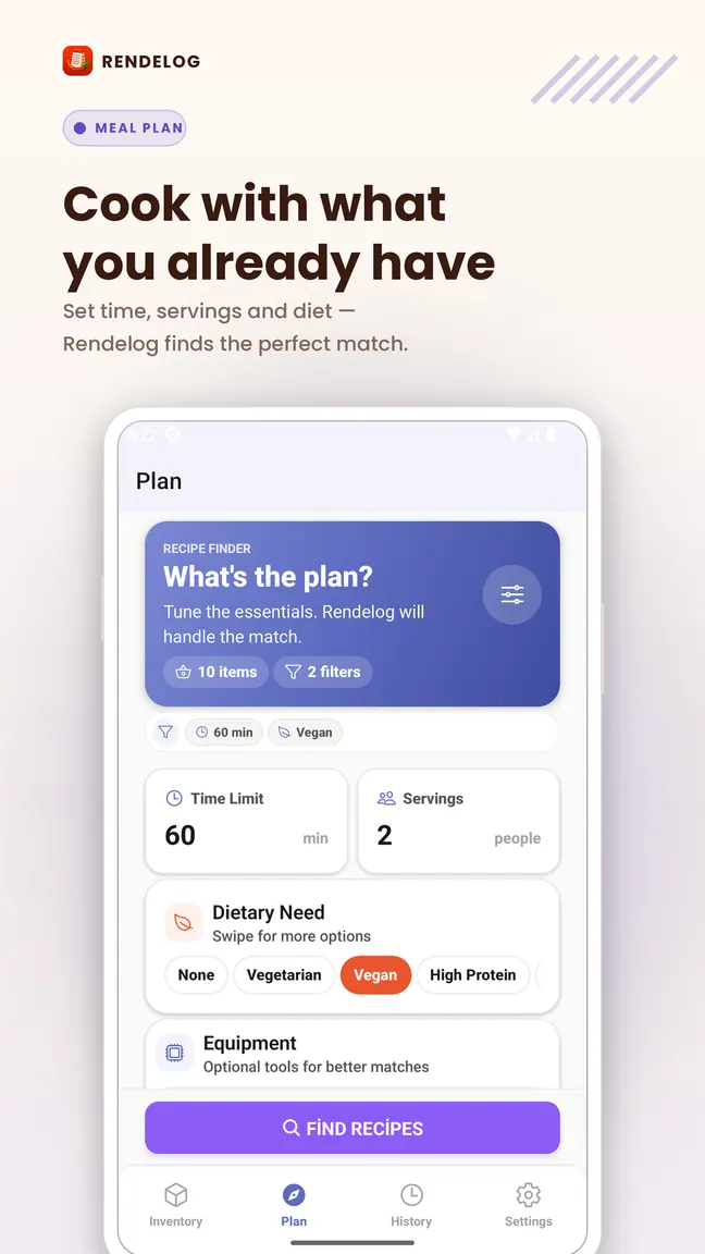 Capture Rendelog : Planifiez par temps, parts et régime