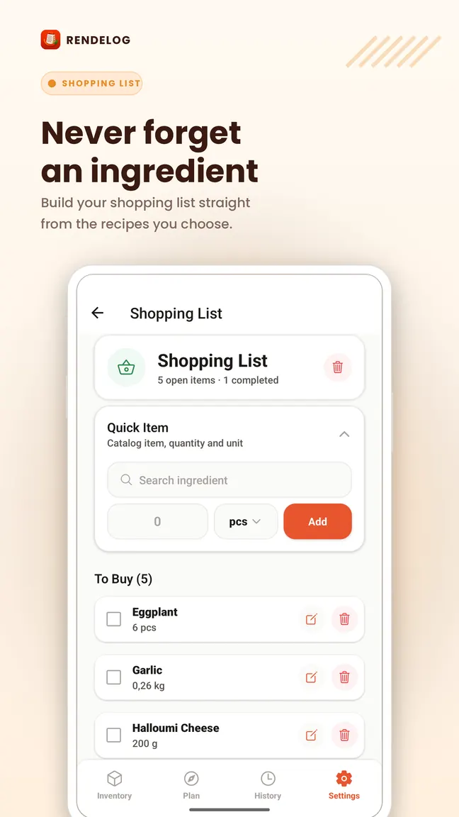 Capture Rendelog : Ce qui manque devient une liste de courses