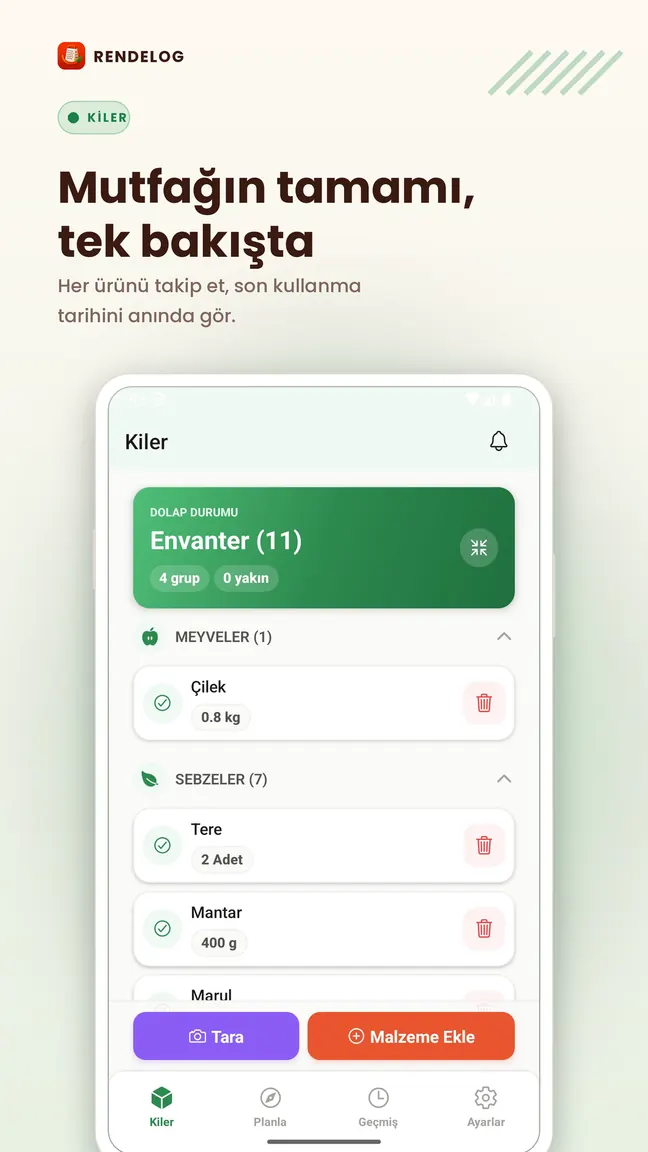 Rendelog ekran görüntüsü: Son kullanma uyarılı kiler envanteri