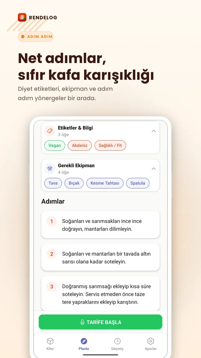 Rendelog ekran görüntüsü: Zamanlayıcılı adım adım mod