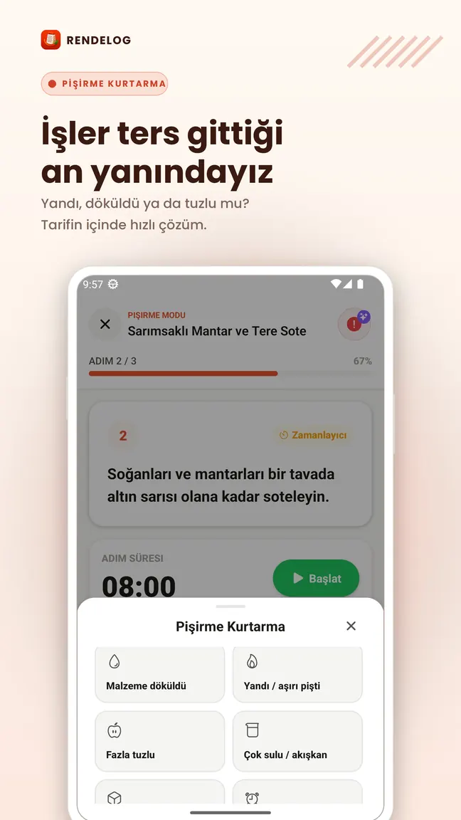 Rendelog ekran görüntüsü: İşler ters gittiğinde pişirme kurtarma